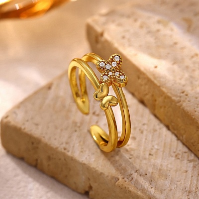 Brass Micro Pave Cubic Zirconia Cuff Open Rings for Women RJEW-F217-04G-1