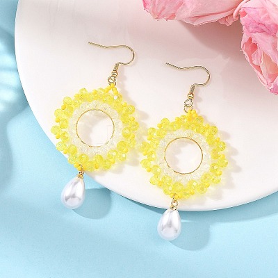 Brass Glass Beads Dangle Earrings EJEW-MZ00764-1