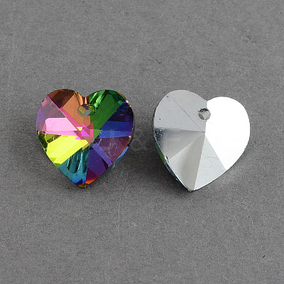 Heart Electroplated Glass Pendants EGLA-R082-04-1