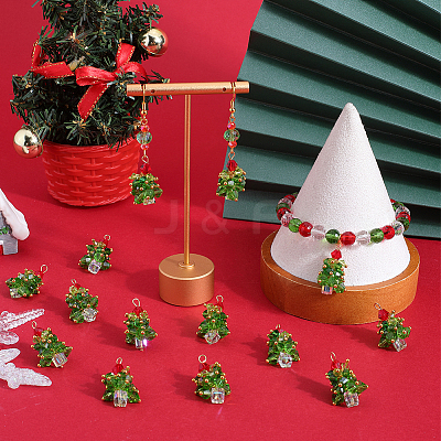 20Pcs Christmas Tree Glass Pendants FIND-SC0011-08-1