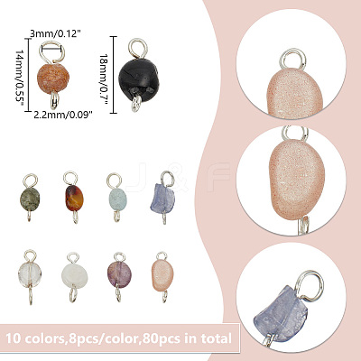 80Pcs 10 Styles Natural Mixed Gemstone Connector Charms PALLOY-HY00002-1