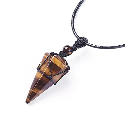 Natural Tiger Eye Pendants Necklaces NJEW-E140-A08-1