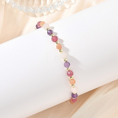 Natural Tourmaline & Rose Quartz & Sunstone & Amethyst Faceted Round Beaded Bracelets BJEW-JB14144-1