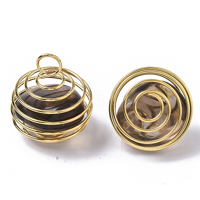 Iron Wrap-around Spiral Bead Cage Pendants IFIN-R239-03G-1