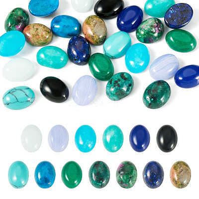 26Pcs 13 Styles Synthetic Blue Lace Agate & Black Stone & Natural White Jade & Amazonite & Unakite Cabochons G-TA0003-28B-1