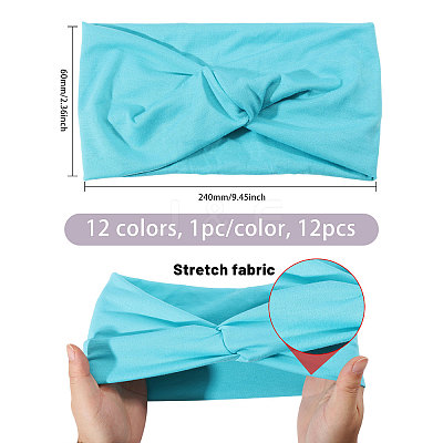 12Pcs 12 Colors Polyester Elastic Headbands AJEW-GL0003-36-1