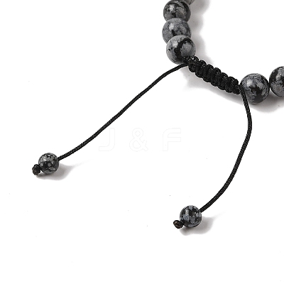 8mm Round Natural Snowflake Obsidian Braided Bead Bracelets BJEW-C067-01B-18-1