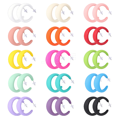 15 Pairs 15 Colors Acrylic C-Shaped Stud Earrings EJEW-WR0001-012-1