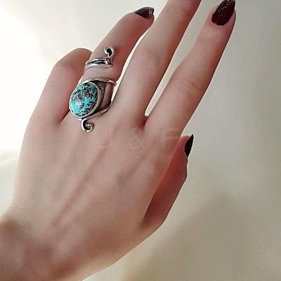 Oval Bohemian Synthetic Turquoise Finger Rings FS-WGBF170-01-1