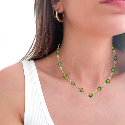DIY Flower Brass Enamel Link Chains Bracelets/Necklaces Making Finding Kits DIY-AR0004-11-1