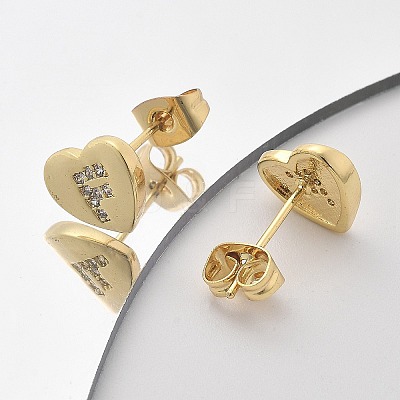 Rack Plating Brass Micro Pave Clear Cubic Zirconia Stud Earrings EJEW-K299-01G-F-1