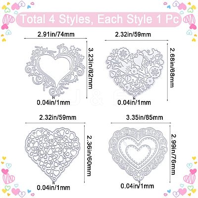 4Pcs 4 Styles Heart Carbon Steel Cutting Dies Stencils DIY-GF0007-80-1