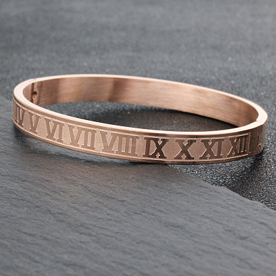 Roman Number Pattern 304 Stainless Steel Hinged Bangles for Couple FS-WG2D392-04-1
