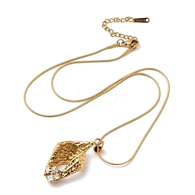 304 Stainless Steel with Clear Glass Leaf Pendant Necklaces NJEW-G184-06G-1
