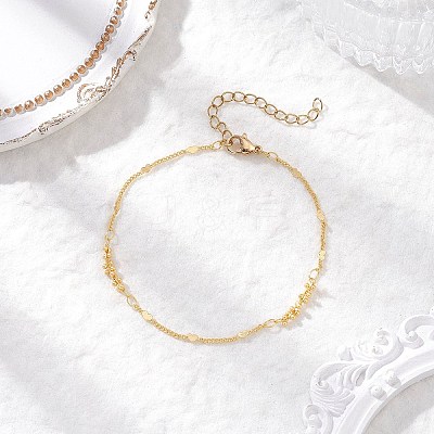 Brass Heart & Round Beaded Link Bracelets for Women BJEW-JB12188-1