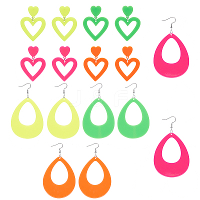 8 Pairs 8 Style Acrylic Heart & Teardrop Dangle Stud Earrings with Steel Pins for Women EJEW-PH0001-12-1