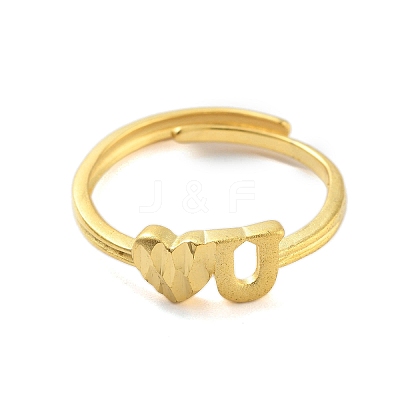 Heart & Letter U Brass Adjustable Rings for Women RJEW-L120-011G-1