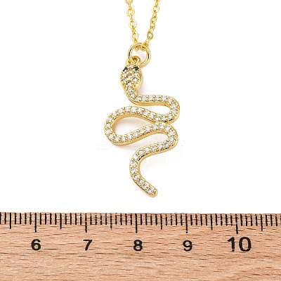 Brass Micro Pave Clear Cubic Zirconia Snake Pendant Necklaces NJEW-S438-02F-G-1