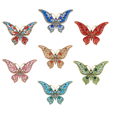 7Pcs 7 Colors Alloy Rhinestone Brooch JEWB-FH0001-65-1
