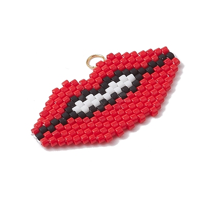 Handmade Glass Seed Beads Lip Pendants PALLOY-CJ00136-1
