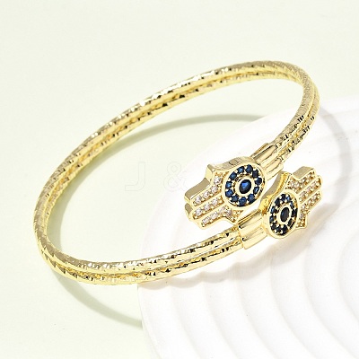 Brass Micro Pave Cubic Zirconia Cuff Bangles for Women BJEW-F526-08G-1