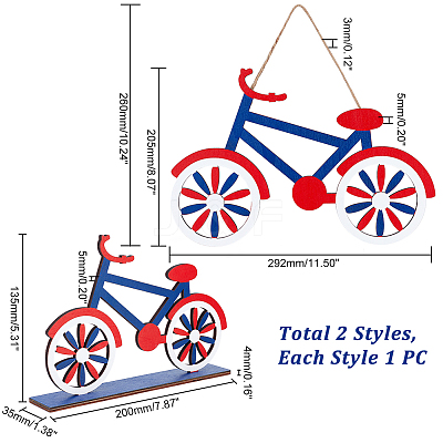 2Pcs 2 Style Independence Day Bicycle Boxwood Home Display Decorations & Pendant Ornaments DIY-GA0004-87-1