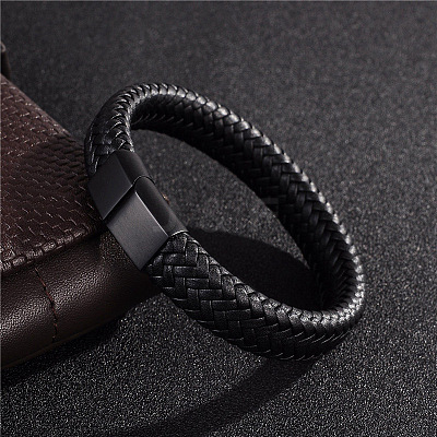 Braided Imitation Leather Cord Bangles for Men WGDB0D2-01-1