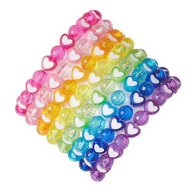 8Pcs 8mm Faceted Round & Heart Acrylic Beaded Stretch Bracelet Sets BJEW-JB10240-02-1