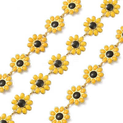 304 Stainless Steel Daisy Flower Link Chains with Enamel AJEW-CJ0001-22A-1