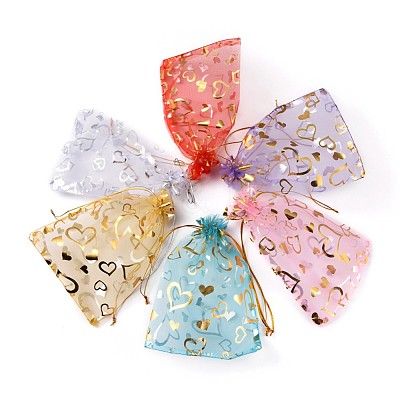 Heart Printed Organza Bags OP-X0001-06-1