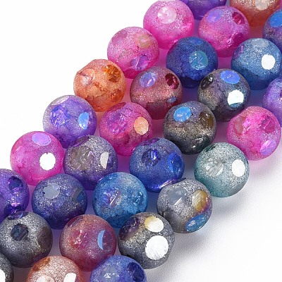 Transparent Electroplate Crackle Glass Beads Strands X-EGLA-T008-13-1