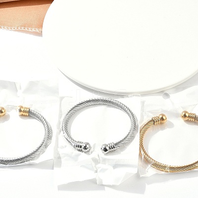 304 Stainless Steel Torque Bangles BJEW-G584-05-1