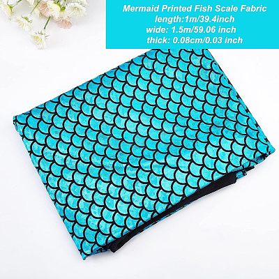 Sparkly Hologram Spandex Mermaid Printed Fish Scale Fabric AJEW-WH0277-38-1