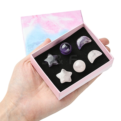 Natural Gemstone Healing Moon & Star & Round Ornaments AJEW-FS0001-12B-1