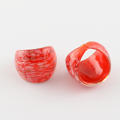 Handmade Gold Sand Lampwork Wide Band Rings RJEW-Q150-M03-B-1