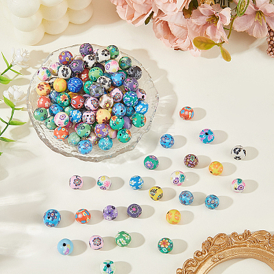 120Pcs Handmade Flower Pattern Polymer Clay Beads CLAY-PA0001-24B-1