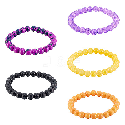 5 Colors Halloween Glass Beads Beaded Stretch Bracelet Sets BJEW-TAC0026-1
