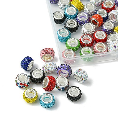 60Pcs 12 Colors Polymer Clay Rhinestone European Beads CPDL-FS0001-02-1