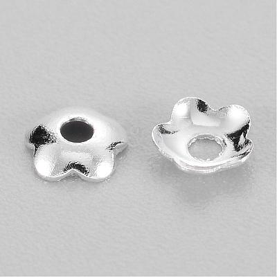 Silver Color Plated Flower Brass Spacer Bead Caps X-KK-TB857-S-1
