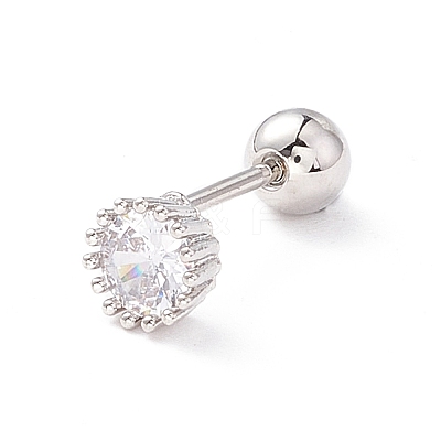 Flat Round Clear Cubic Zirconia Stud Earrings for Women LS-EJEW-A065-04P-1
