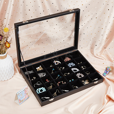 30-Slot Rectangle PU Leather Jewelry Presentation Boxes VBOX-WH0003-18-1