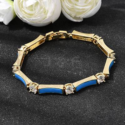 Brass Micro Pave Clear Cubic Zirconia Link Chain Bracelets for Women BJEW-H639-04G-1