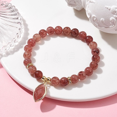 Natural Strawberry Quartz Stretch Bracelets BJEW-JB10092-03-1