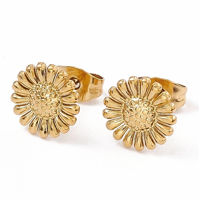 Ion Plating(IP) 304 Stainless Steel Sunflower Stud Earrings for Women EJEW-G338-05G-1