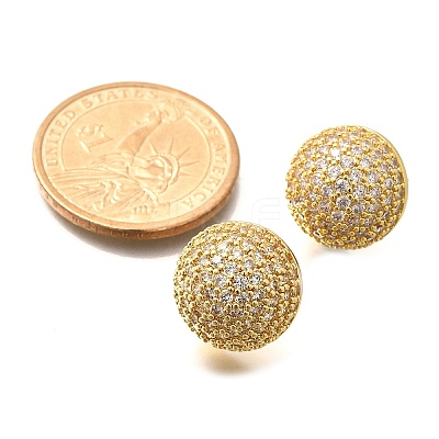Half Round Brass Micro Pave Clear Cubic Zirconia Stud Earrings EJEW-C126-05G-1