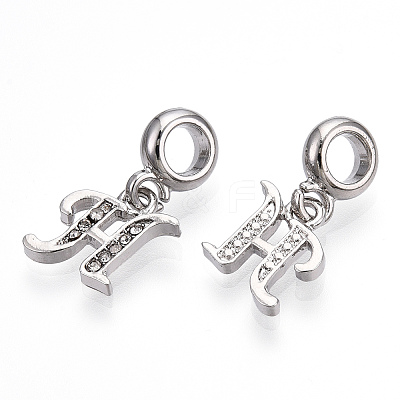 Platinum Rack Plating Alloy Rhinestone European Dangle Charms PALLOY-T048-36P-H-1