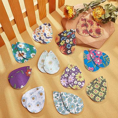 DIY 11Pairs Flower Pattern PU Leather Earring Making Kits DIY-FH0002-40-1