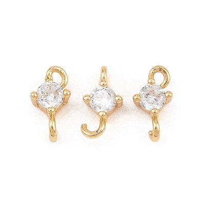 Brass Pave Clear Cubic Zirconia Flat Round Connector Charms KK-H538-21A-G-1