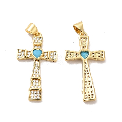 Rack Plating Brass Micro Pave Cubic Zirconia Pendants KK-K165-07G-05-1