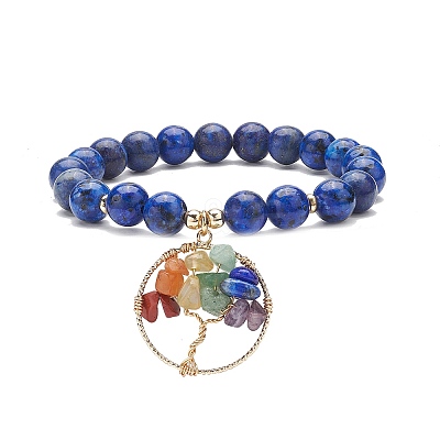 Natural Lapis Lazuli(Dyed) Stretch Bracelet BJEW-JB08748-02-1